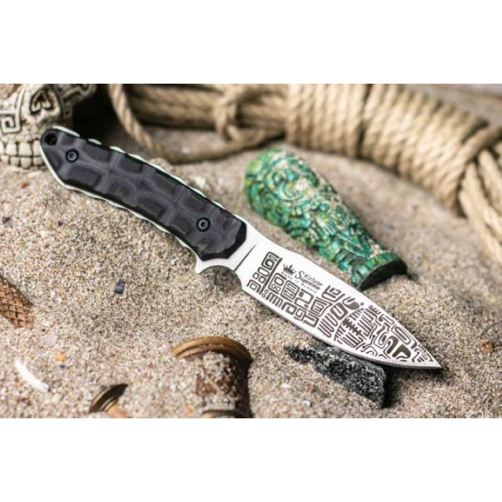 Couteau Kizlyar Aztec Lame Acier D2 Manche G10 Etui Cuir Made Russia KK0042 - Livraison Gratuite