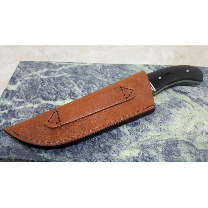  Lot de 3 Couteaux de Chasse Manche Corne Lame Acier Inox Etui Cuir PA203411 - Livraison Gratuite