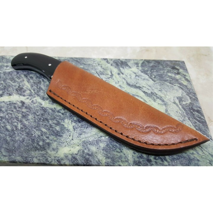  Lot de 3 Couteaux de Chasse Manche Corne Lame Acier Inox Etui Cuir PA203411 - Livraison Gratuite