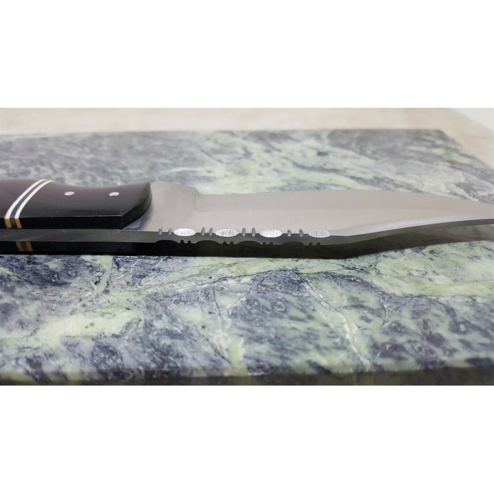  Lot de 3 Couteaux de Chasse Manche Corne Lame Acier Inox Etui Cuir PA203411 - Livraison Gratuite