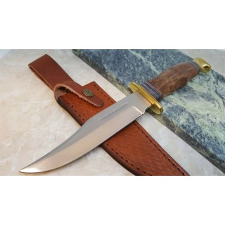 Couteau de Chasse Bowie Lame Acier Inox Manche Noyer Etui Cuir PA203412WD - Livraison Gratuite