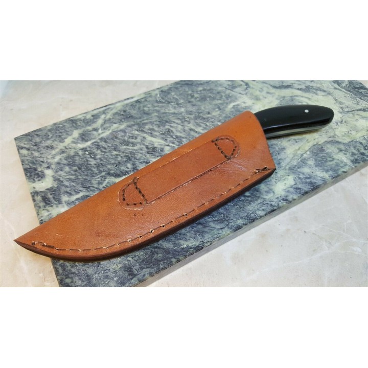 Couteau Skinner Manche Corne Lame Acier Inox Etui Cuir PA203419HN - Livraison Gratuite
