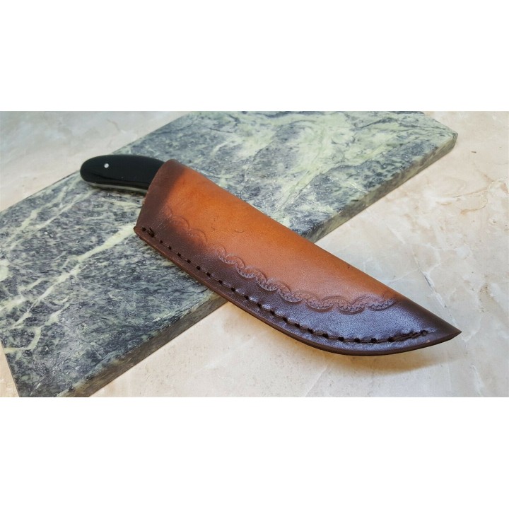 Couteau Skinner Manche Corne Lame Acier Inox Etui Cuir PA203419HN - Livraison Gratuite