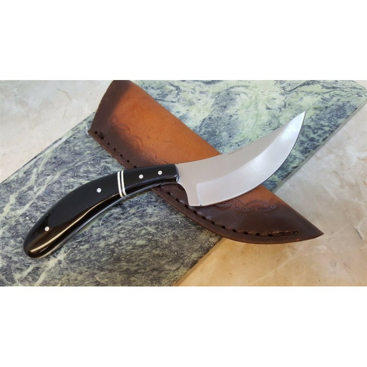 Couteau Skinner Manche Corne Lame Acier Inox Etui Cuir PA203419HN - Livraison Gratuite