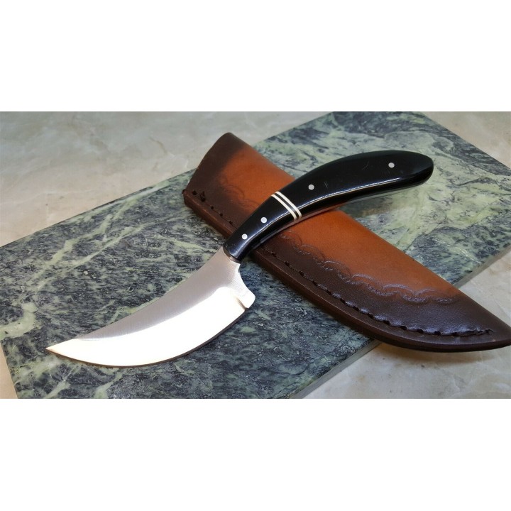 Couteau Skinner Manche Corne Lame Acier Inox Etui Cuir PA203419HN - Livraison Gratuite