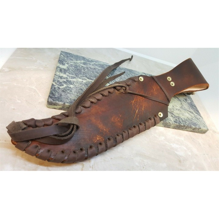 Couteau Ken Richardson Bowie Manche Elan/Turquoise Lame Acier 1085HC Etui Cuir USA KRK1410T - Livraison Gratuite