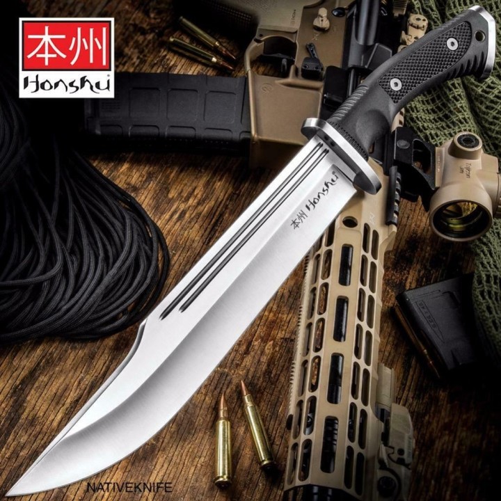 Couteau United Cutlery Honshu Conqueror Bowie Lame Acier 7Cr17MoV Manche TPR Etui Cuir UC3321 - Livraison Gratuite