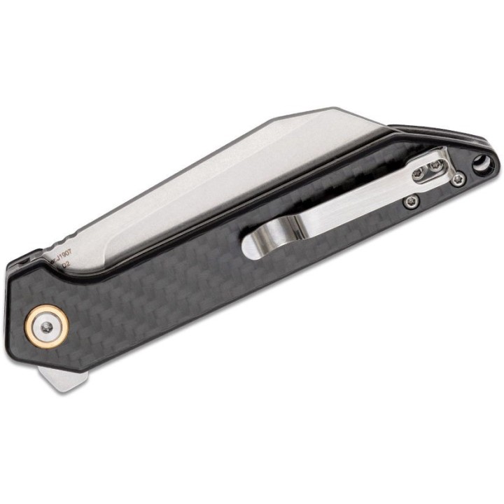 Couteau CJRB Rampart Carbon Fibber Lame Acier D2 Stonewash Manche Fibre de Carbone Linerlock Clip J1907CF - Livraison Gratuite