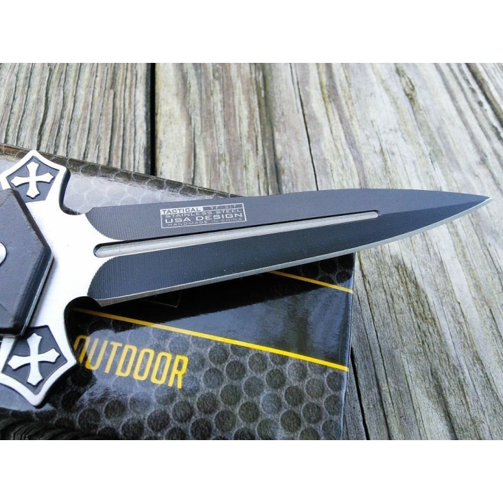 Couteau Tac Force A/O Gothique Celtic Cross Lame Acier 440 Manche Aluminium TF817BK - Livraison Gratuite
