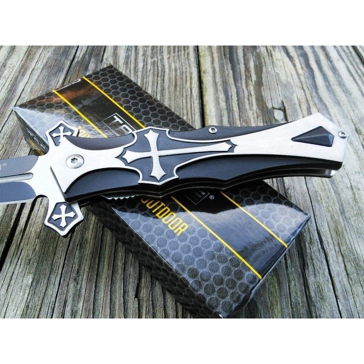 Couteau Tac Force A/O Gothique Celtic Cross Lame Acier 440 Manche Aluminium TF817BK - Livraison Gratuite