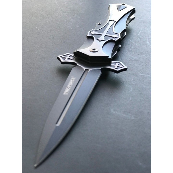 Couteau Tac Force A/O Gothique Celtic Cross Lame Acier 440 Manche Aluminium TF817BK - Livraison Gratuite