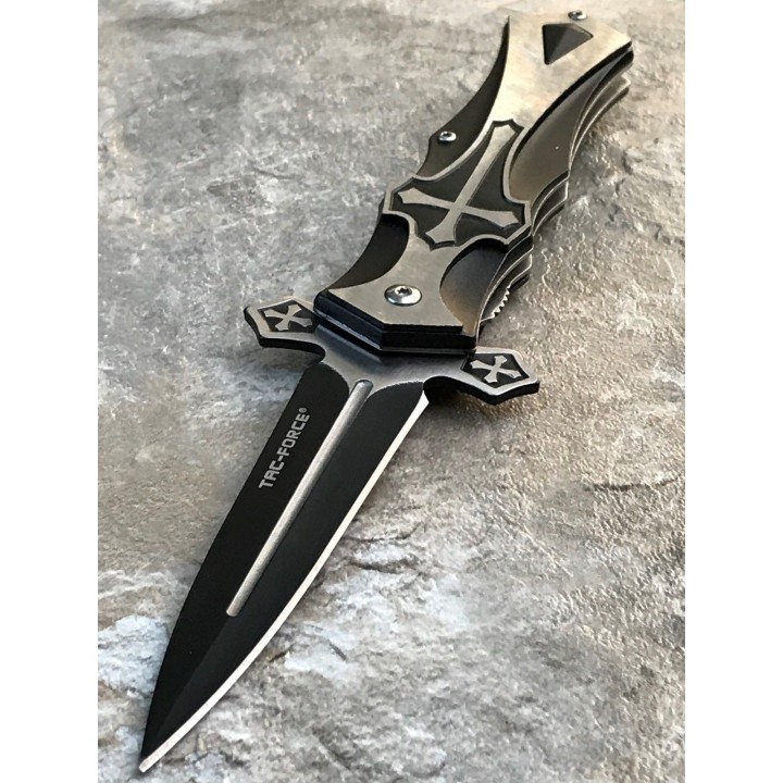 Couteau Tac Force A/O Gothique Celtic Cross Lame Acier 440 Manche Aluminium TF817BK - Livraison Gratuite