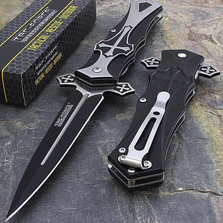 Couteau Tac Force A/O Gothique Celtic Cross Lame Acier 440 Manche Aluminium TF817BK - Livraison Gratuite