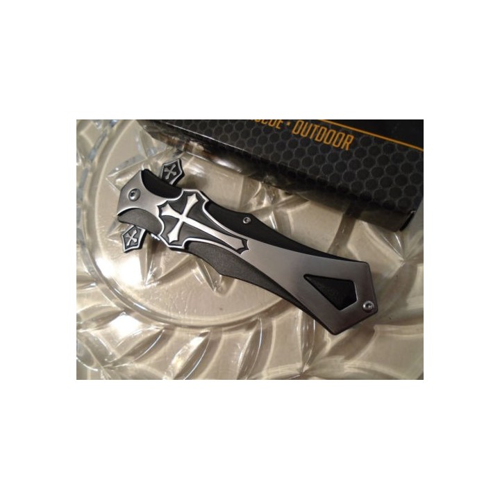Couteau Tac Force A/O Gothique Celtic Cross Lame Acier 440 Manche Aluminium TF817BK - Livraison Gratuite