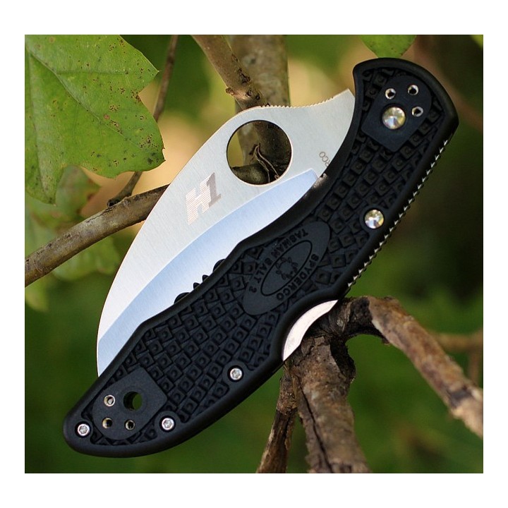 SC106SBK2 Spyderco Tasman Salt 2 FRN Black Handle H-1 Serrated Blade Made Japan - Livraison Gratuite