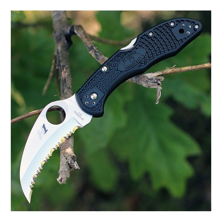 SC106SBK2 Spyderco Tasman Salt 2 FRN Black Handle H-1 Serrated Blade Made Japan - Livraison Gratuite