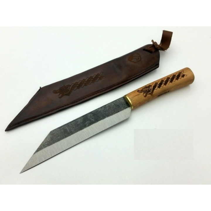 Couteau Condor Norse Dragon Seax Lame Acier Carbone 1095 Manche Bois Etui Cuir Made El Salvador CTK102470HC - Livraison Gratuite
