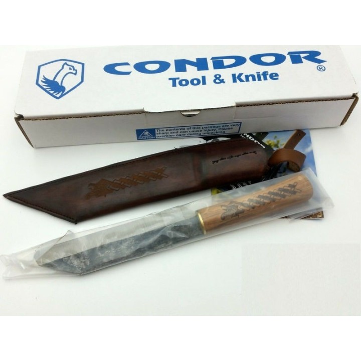 Couteau Condor Norse Dragon Seax Lame Acier Carbone 1095 Manche Bois Etui Cuir Made El Salvador CTK102470HC - Livraison Gratuite