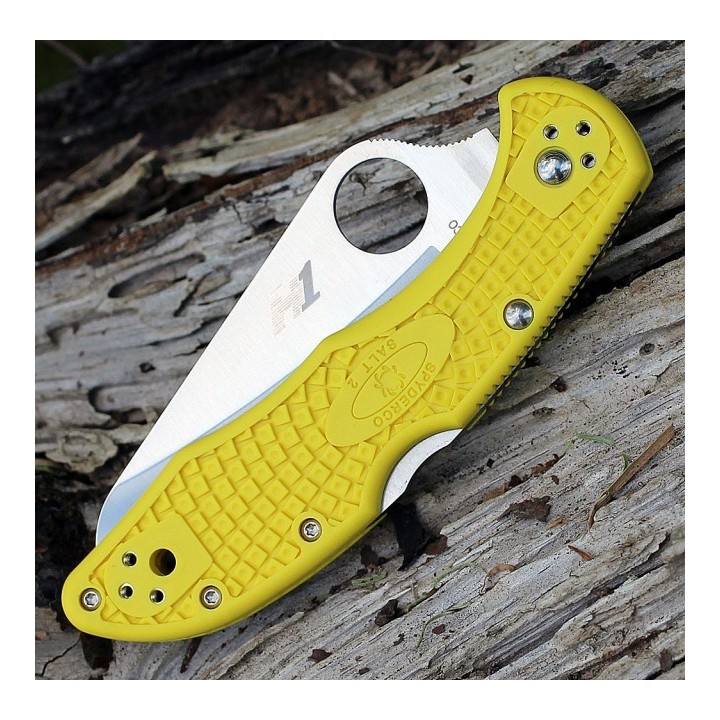 Couteau Spyderco SALT 2 Lame Acier H1 Manche Yellow Backlock Made In Japan SC88PYL2 - Livraison Gratuite
