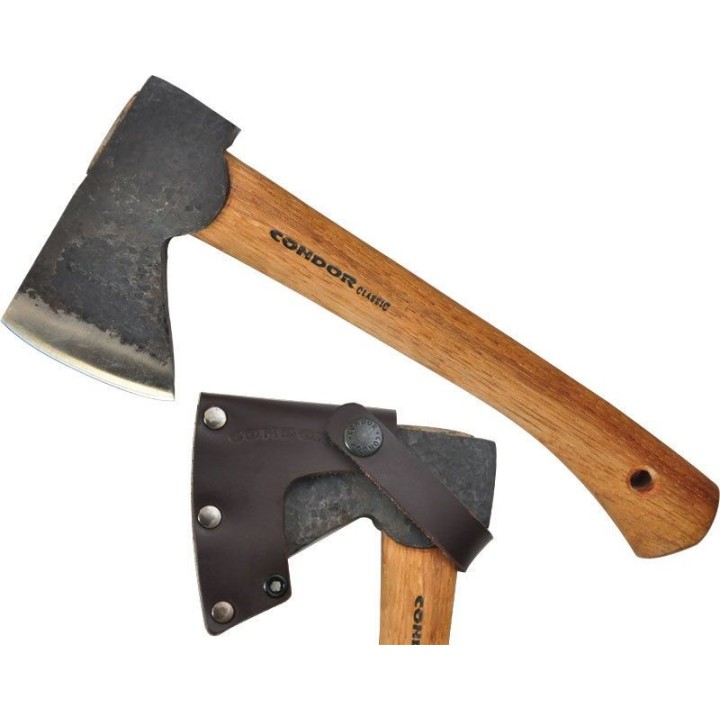 Hache Hachette Condor Scout Hatchet Lame Acier Carbone 1045 Manche Bois Etui Cuir El Salvador CTK4053C10 - Livraison Gratuite