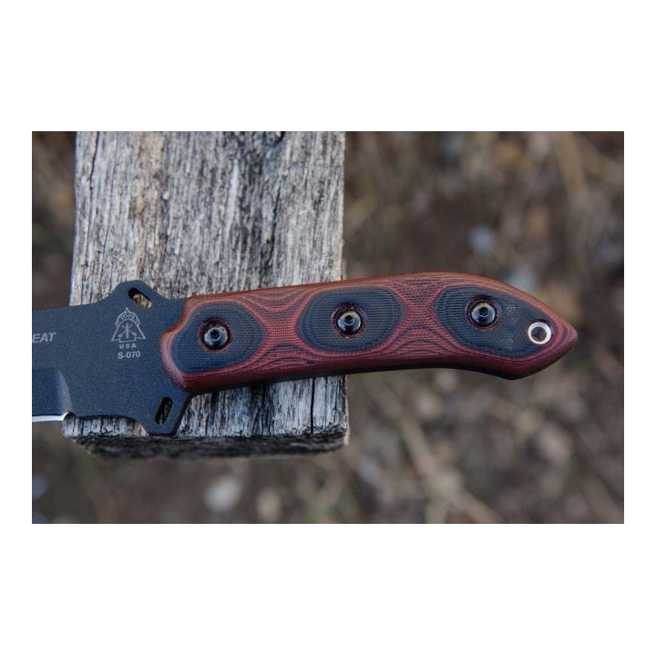 Couteau Tops Knives Black Heat Lame Acier 1095 Carbon Manche Micarta Etui Kydex Made USA TPBKHT01 - Livraison Gratuite