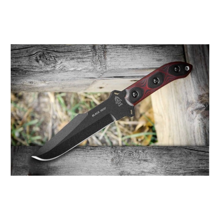 Couteau Tops Knives Black Heat Lame Acier 1095 Carbon Manche Micarta Etui Kydex Made USA TPBKHT01 - Livraison Gratuite