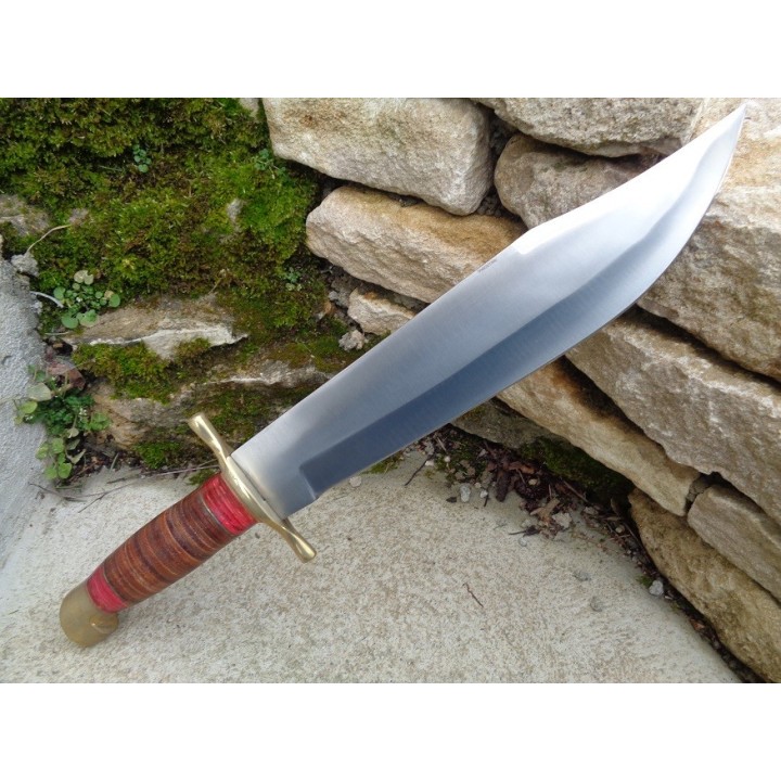 Couteau Bowie Crocodile Dundee Alamo Chasseur D'Ours Lame Acier Inox Manche & Etui Cuir PA203414 - Livraison Gratuite