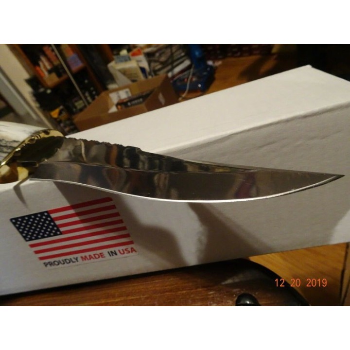 Couteau de Chasse Rite Edge USA Lame Acier Inox Manche Elan Etui Cuir Made USA RUEKB3 - Livraison Gratuite