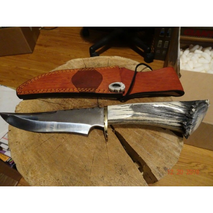 Couteau de Chasse Rite Edge USA Lame Acier Inox Manche Elan Etui Cuir Made USA RUEKB3 - Livraison Gratuite