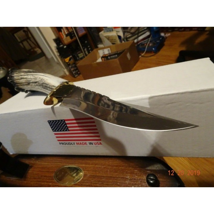 Couteau de Chasse Rite Edge USA Lame Acier Inox Manche Elan Etui Cuir Made USA RUEKB3 - Livraison Gratuite