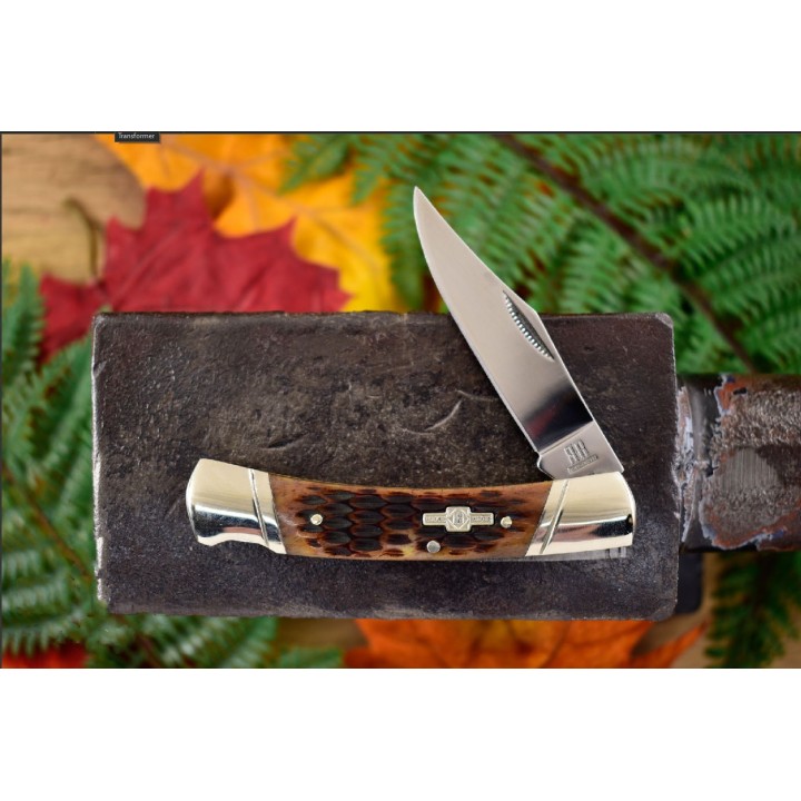 Couteau Rough Rider Amber Bone Manche Os Lame Acier 440 Lockback RR081 - Livraison Gratuite