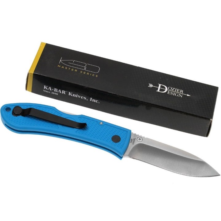 Couteau Ka-bar Dozier Folding Hunter Lame Acier AUS-8 Manche Zytel Blue Lockback Clip KA4062BL - Livraison Gratuite