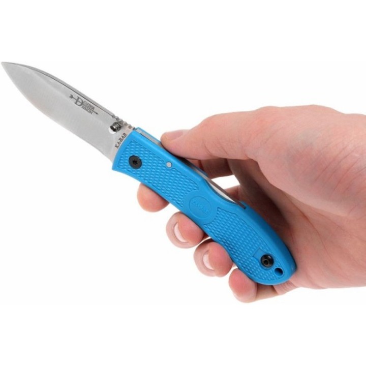 Couteau Ka-bar Dozier Folding Hunter Lame Acier AUS-8 Manche Zytel Blue Lockback Clip KA4062BL - Livraison Gratuite