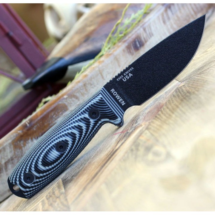 Couteau ESEE Esee-3 Black Manche Gray/Black G10 Acier Carbone 1095 Etui Plastique Made USA ES3PMB002 - Livraison Gratuite