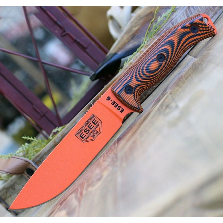 Couteau ESEE Esse-6 Orange Manche Orange/Black G10 Acier Carbone 1095 Etui USA ES6POR006 - Livraison Gratuite