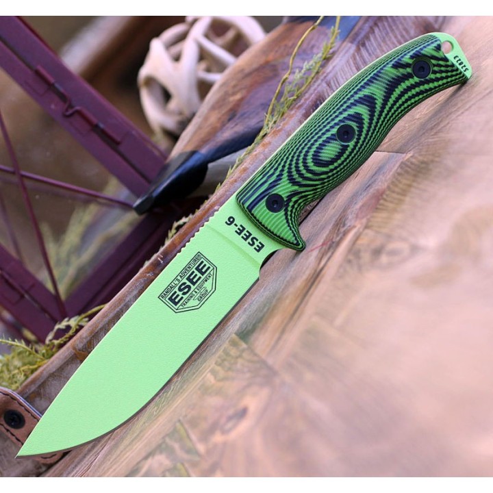 Couteau ESEE Esse-6 Venon Manche Green/Black G10 Acier Carbone 1095 Etui USA ES6PVG007 - Livraison Gratuite