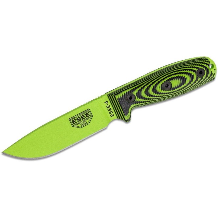 Couteau ESEE Esee-4 Venon Green Manche Neon/Black G10 Acier Carbone 1095 Etui Plastic USA ES4PVG007 - Livraison Gratuite