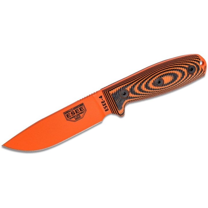 Couteau ESEE Esee-4 Orange Manche Orange/Black G10 Acier Carbone 1095 Etui Plastic USA ES4POR006 - Livraison Gratuite