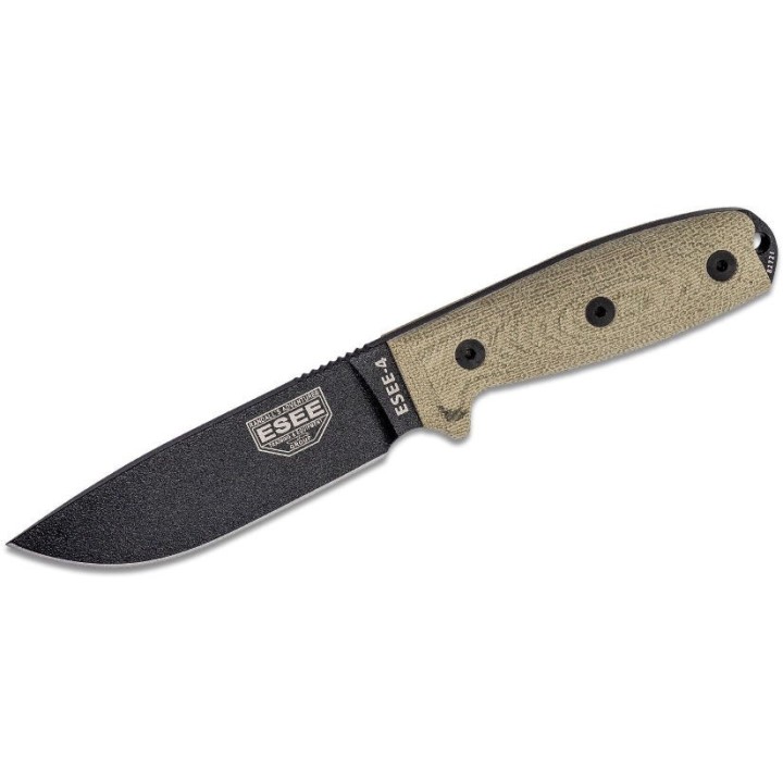 Couteau ESEE Esee-4 Green Micarta Lame Acier Carbone 1095 Etui Plastic USA ES4PB017 - Livraison Gratuite