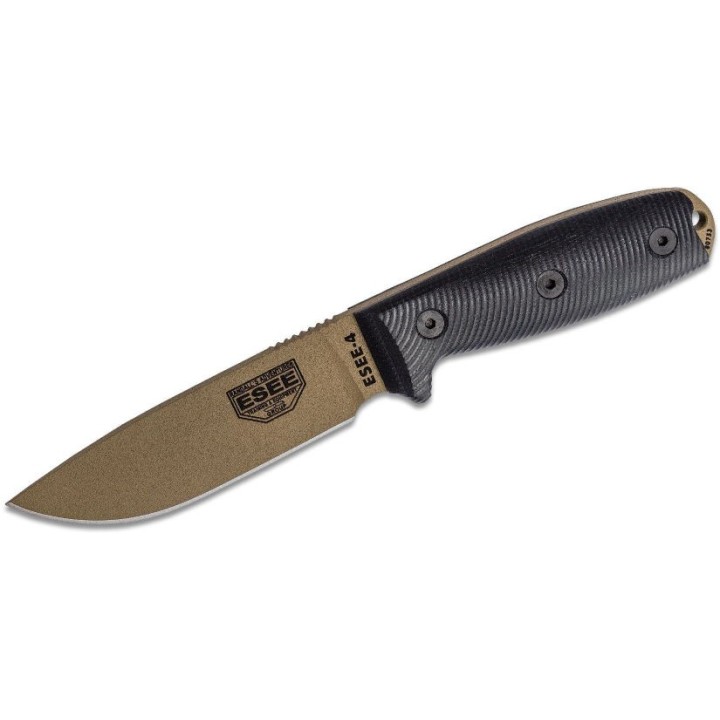 Couteau ESEE Esee-4 Dark Earth Manche G10 Lame Acier Carbone 1095 Etui Plastic USA ES4PDE001 - Livraison Gratuite
