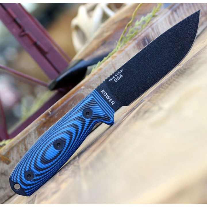 Couteau ESEE Esee-4 Black Manche Blue/Black G10 Acier Carbone 1095 Etui Plastic USA ES4PB008 - Livraison Gratuite