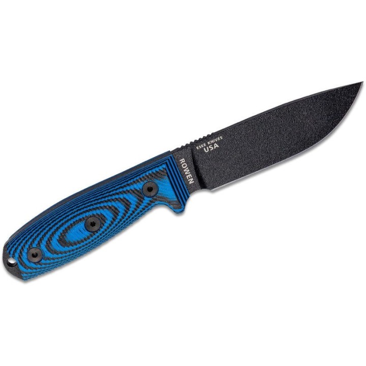 Couteau ESEE Esee-4 Black Manche Blue/Black G10 Acier Carbone 1095 Etui Plastic USA ES4PB008 - Livraison Gratuite