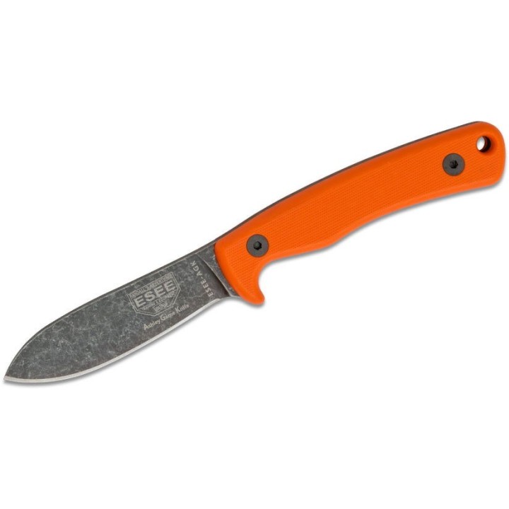Couteau ESEE Ashley Game Orange Manche G10 Acier Carbone 1095 Etui Cuir Made USA ESAGKOR - Livraison Gratuite