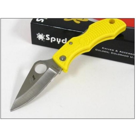 Couteau SPYDERCO LADYBUG 3 Yellow SALT Acier H-1 Plain Made In Japan SCLYLP3