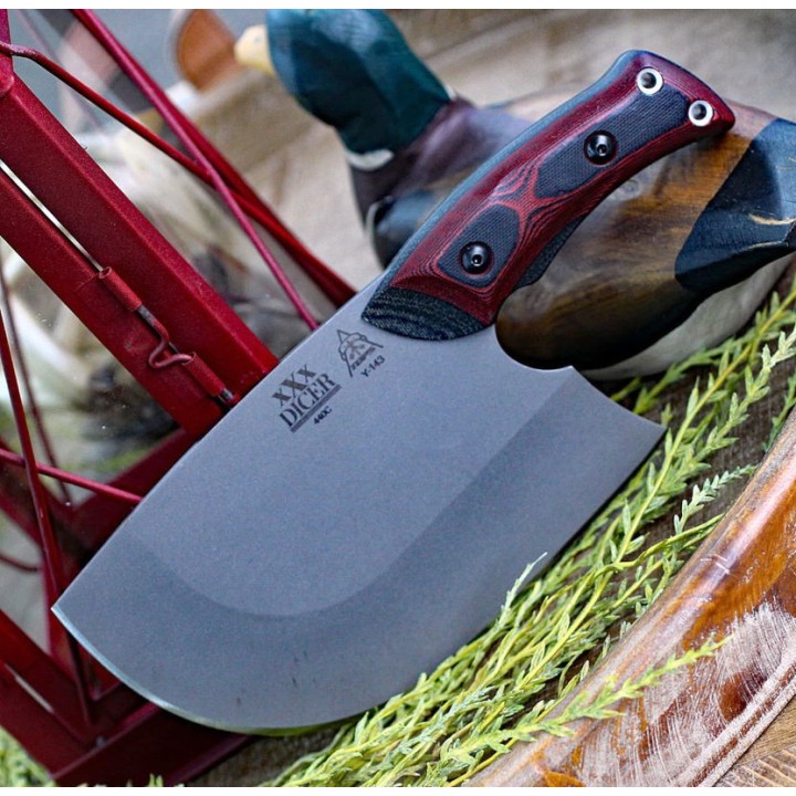 Couteau Couperet TOPS XXX Dicer Acier 440C Manche Red/Black G10 Etui Kydex Made USA TPDCRX01 - Livraison Gratuite