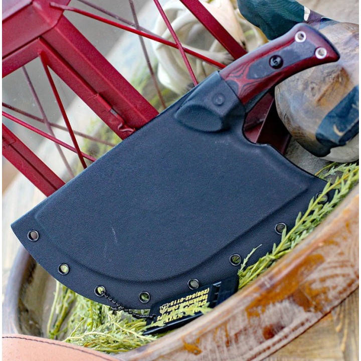Couteau Couperet TOPS XXX Dicer Acier 440C Manche Red/Black G10 Etui Kydex Made USA TPDCRX01 - Livraison Gratuite