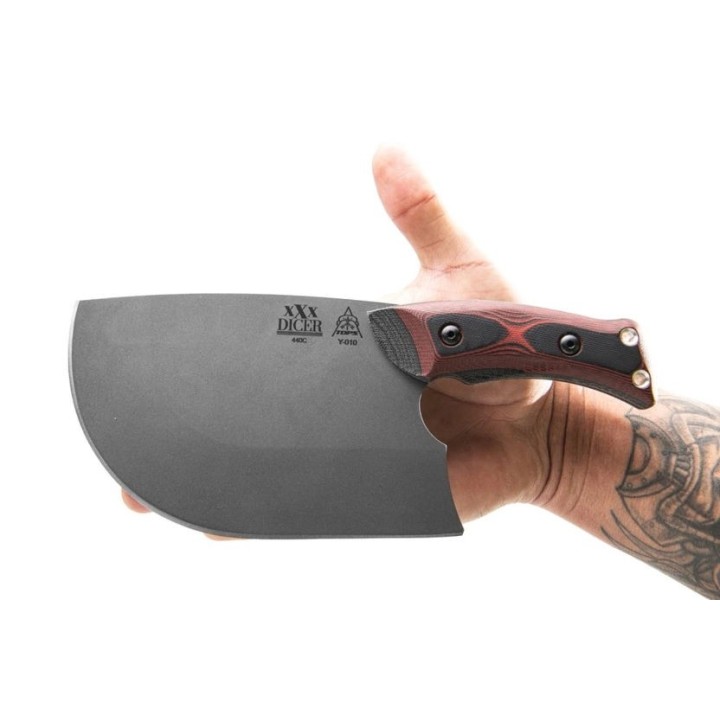 Couteau Couperet TOPS XXX Dicer Acier 440C Manche Red/Black G10 Etui Kydex Made USA TPDCRX01 - Livraison Gratuite