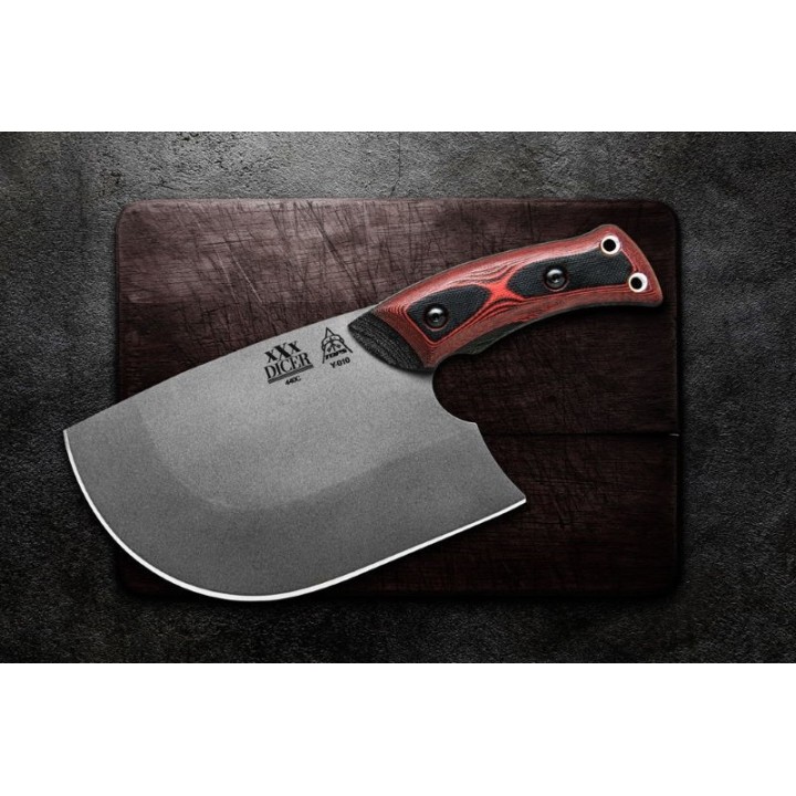Couteau Couperet TOPS XXX Dicer Acier 440C Manche Red/Black G10 Etui Kydex Made USA TPDCRX01 - Livraison Gratuite