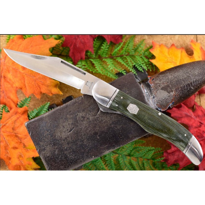 RR1994 Couteau Rough Rider Folding Hunter Green 440 Blade Green Micarta Handle - Livraison Gratuite