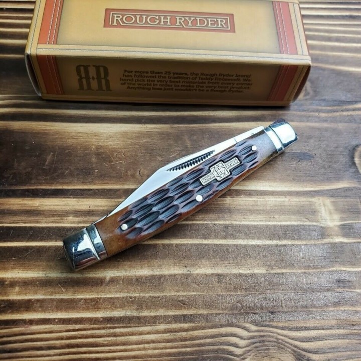 Couteau Rough Rider Stockman Brown Medium Manche Os Lames Acier 440 RR195 - Livraison Gratuite